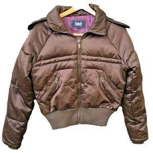 LEI Faux Fur Lined Down Puffer Deep Brown Hooded Bomber Jacket Coat Size XL